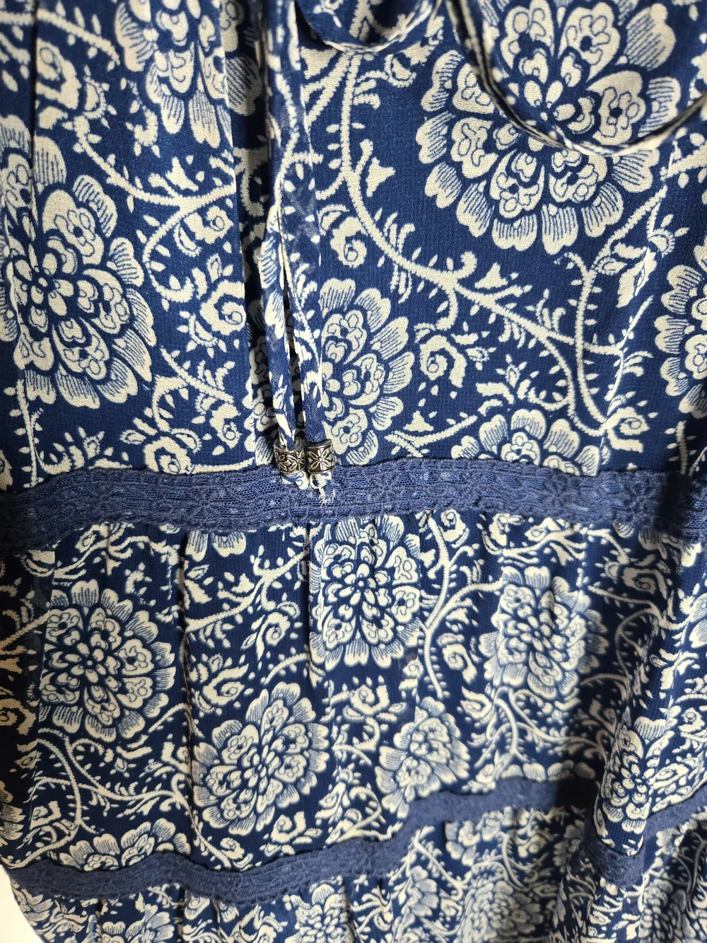AS U WISH✨ Sleeveless Navy Blue Tiered Floral Airy V-Neck Boho Dress Size Small